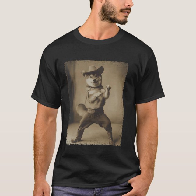 Camiseta Vaqueiro Shiba Inu Engraçado (Frente)