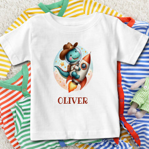 Camiseta Vaquero Espacial Fofo Trex em um Foguete Espacial