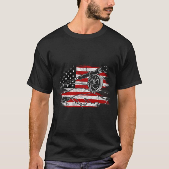 Camiseta Vara de pesca com mosca para pescadores americanos (Frente)