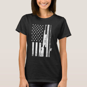 Camiseta Vara de Pesca Rifle de Caça Bandeira dos EUA Patri