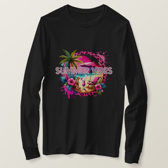 Camiseta Variáveis de Verão Personalizáveis, Design de Leop (Frente do Design)