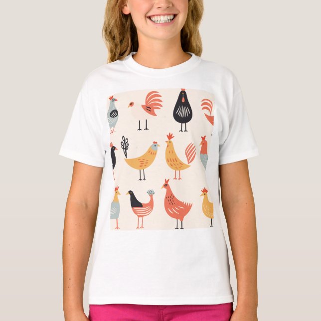 Camiseta Vários frangos em um fundo branco (Frente)