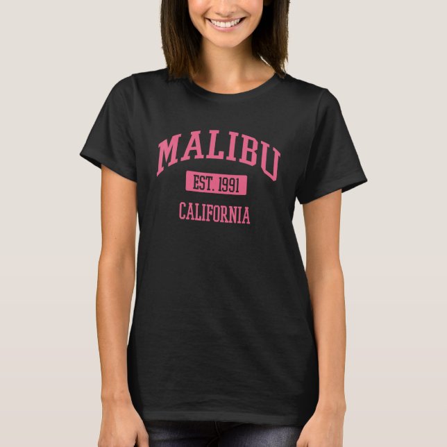 Camiseta Varsity Pink Malibu Califórnia (Frente)