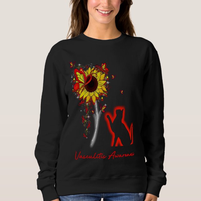Camiseta Vasculitis Awareness SunflowerButterfly Cat (Frente)
