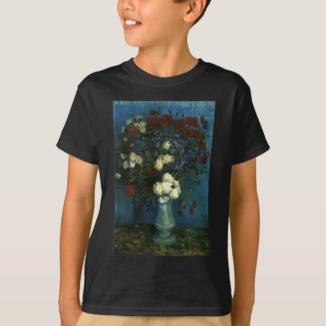 Camiseta Vase com Cornflower e Poppies, van Gogh (Frente)
