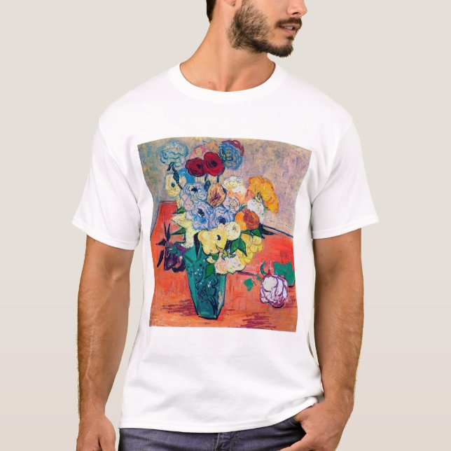 Camiseta Vase com Rosas e Anêmonas, Van Gogh (Frente)