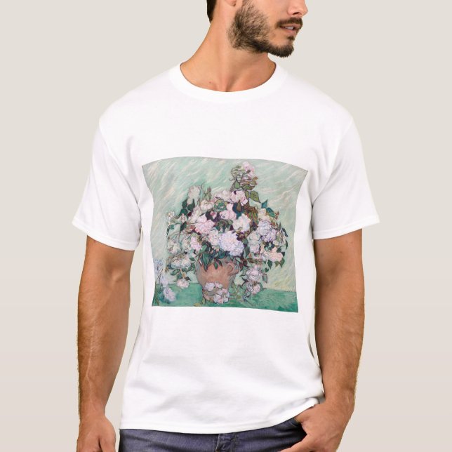 Camiseta Vase com Rosas Rosa, Van Gogh (Frente)