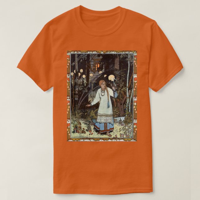 Camiseta Vasilisa a Bela na Cabeça de Baba Yaga Iva (Frente do Design)