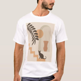 Camiseta Vaso de Folha de Escada Gato, Arte Geométrica Abst