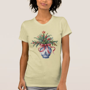 Camiseta Vaso de Natal com Árvore de Natal em Chinoiserie e