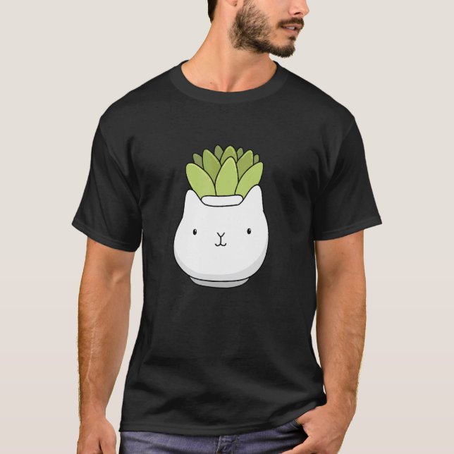 Camiseta Vaso de suculentas de gato fofo (Frente)