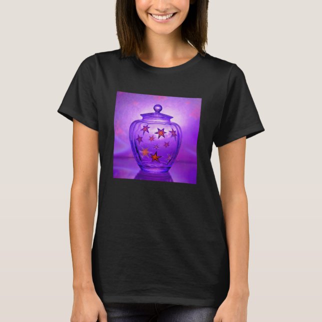 Camiseta Vaso de Vidro Transparente Roxo Com Estrelas Doura (Frente)