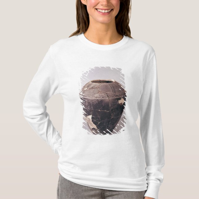 Camiseta Vaso do engobo decorado com linhas undulating (Frente)