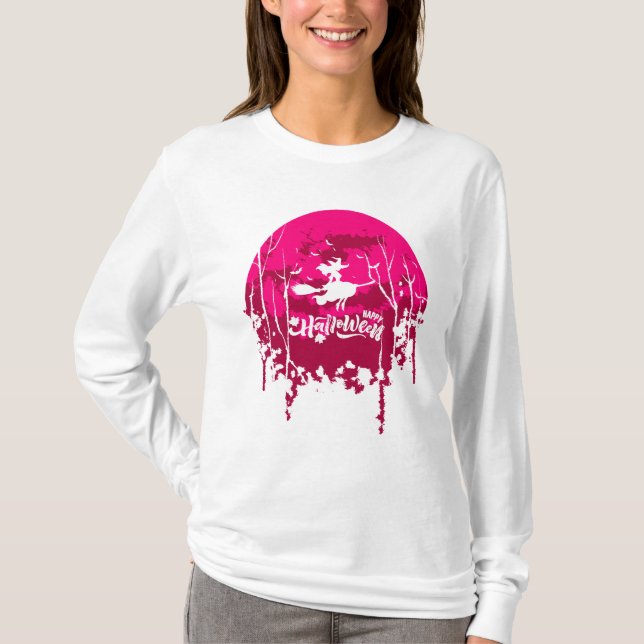 Camiseta Vassoura-bruxa bonito contra Lua Cheia (Frente)