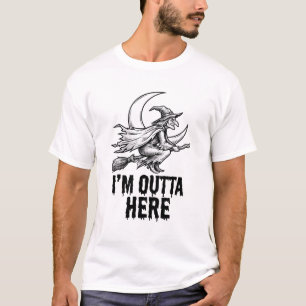 Camiseta Vassoura de Bruxa de Halloween Engravura Vintage D