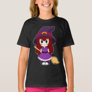 Camiseta Vassoura de Bruxa de Halloween para Menina