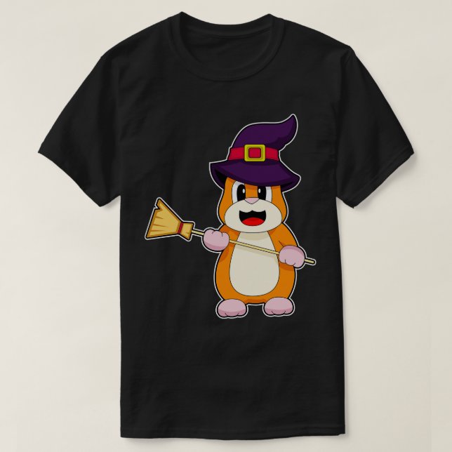 Camiseta Vassoura-de-bruxa do Halloween de Hamster (Frente do Design)