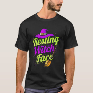 Camiseta Vassoura de Bruxa Rosto de Bruxa Descansando no Ha