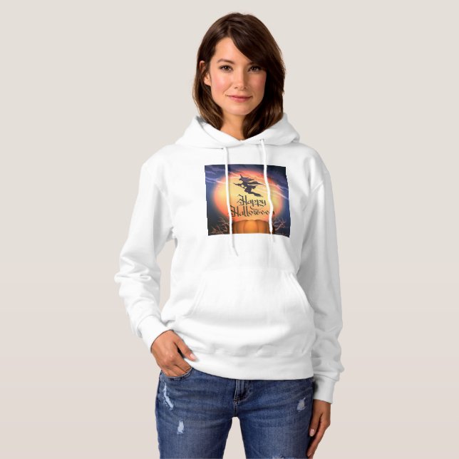 Camiseta Vassoura-de-bruxa voadora de Halloween (Frente Completa)
