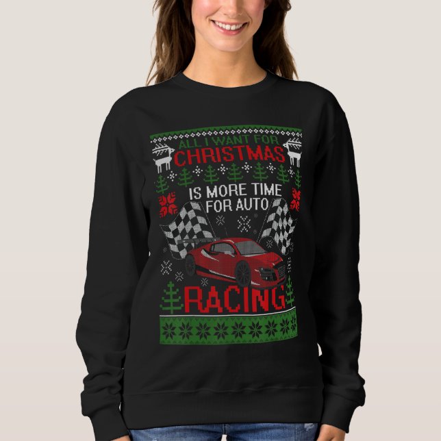 Camiseta Vassoura de Natal Auto Racing Funny Ugly Xmas (Frente)