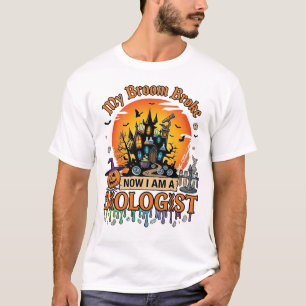 Camiseta Vassoura Quebrou Biólogo Halloween Castelo Assombr