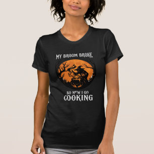 Camiseta Vassoura Quebrou Cozinhando Caldeirão de Bruxa Lua