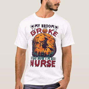 Camiseta Vassoura Quebrou Enfermeira Halloween Bruxa Lua Ch