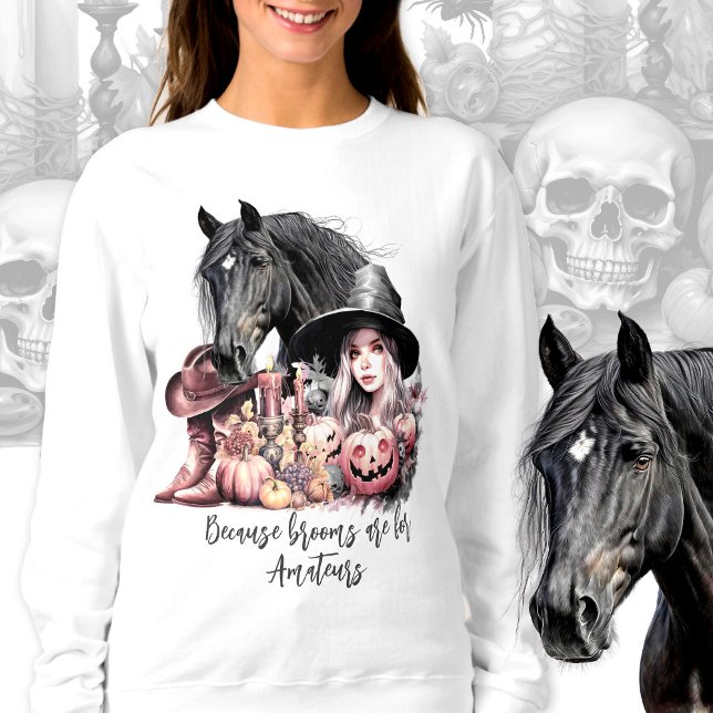 Camiseta Vassouras de Halloween As vassouras são para amado (Pink Halloween cowgirl horse lover cute girly t-shirt)