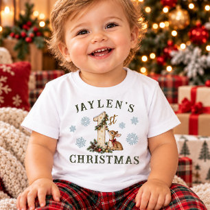Camiseta Veado Bebê Personalizado Primeiro Natal do Bebê
