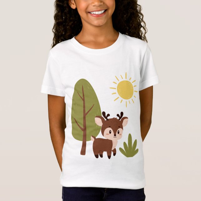 Camiseta Veado bonito na floresta (Frente)