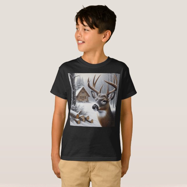 Camiseta Veado de inverno/Arte Buck (Frente Completa)