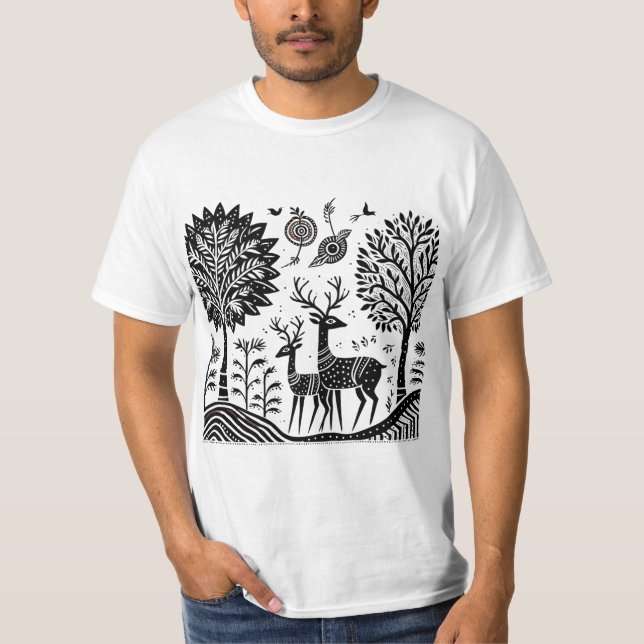 Camiseta veado de Madhubani (Frente)