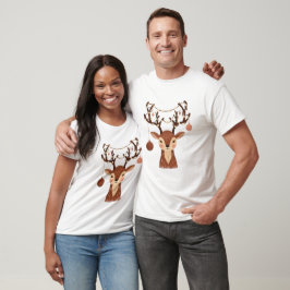 Camiseta Veado de Natal Aconchegante com Enfeites e Luzes