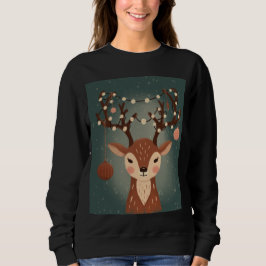 Camiseta Veado de Natal Aconchegante com Enfeites e Luzes