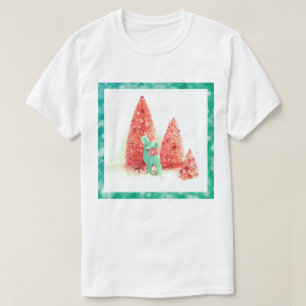 Camiseta Veado de Natal com Quadro Aqua