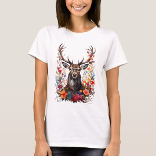 Camiseta Veado-do-mar entre flores coloridas