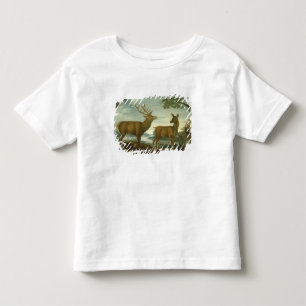 Camiseta Veado e traseiro em uma paisagem arborizada