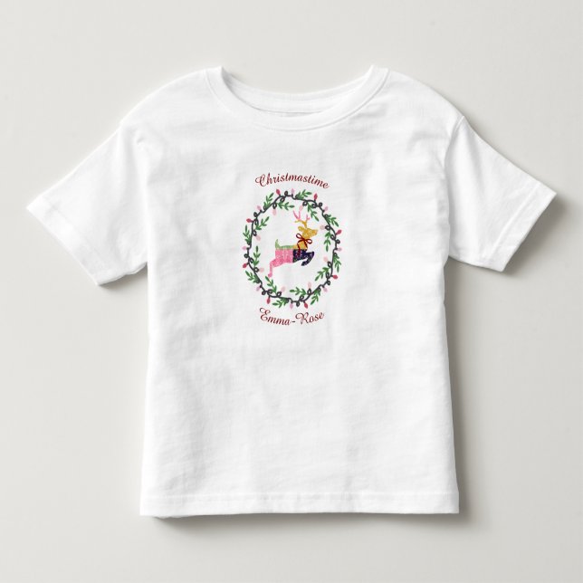 Camiseta Veado Feliz Natal com Coroa Personalizada (Frente)