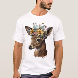 Camiseta Veado Floral De Cores Aquáticas
