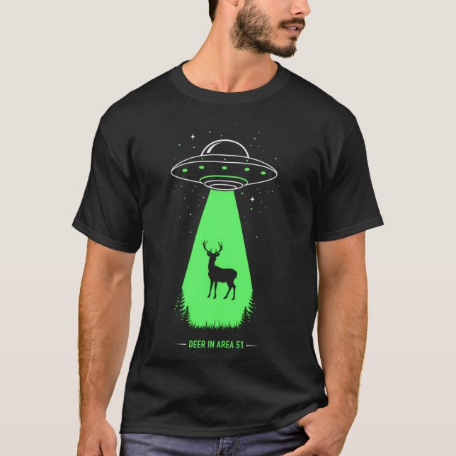 Camiseta Veado Na Área 51 Engraçado Rapto De Ufo Para Cript (Frente)