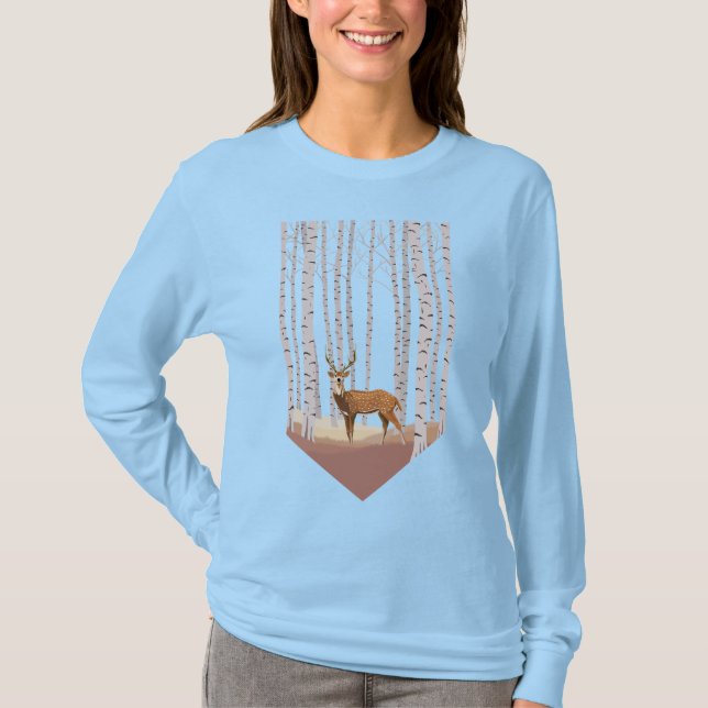 Camiseta Veado na floresta de Birch (Frente)