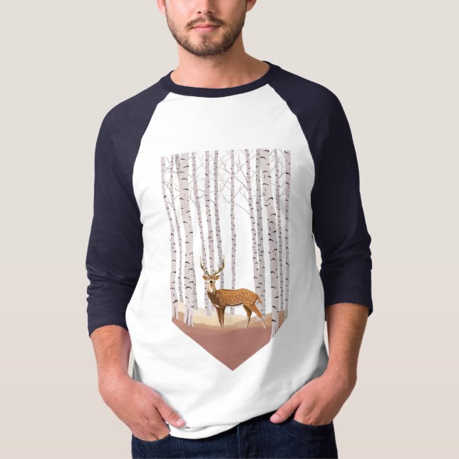 Camiseta Veado na floresta de Birch (Frente)