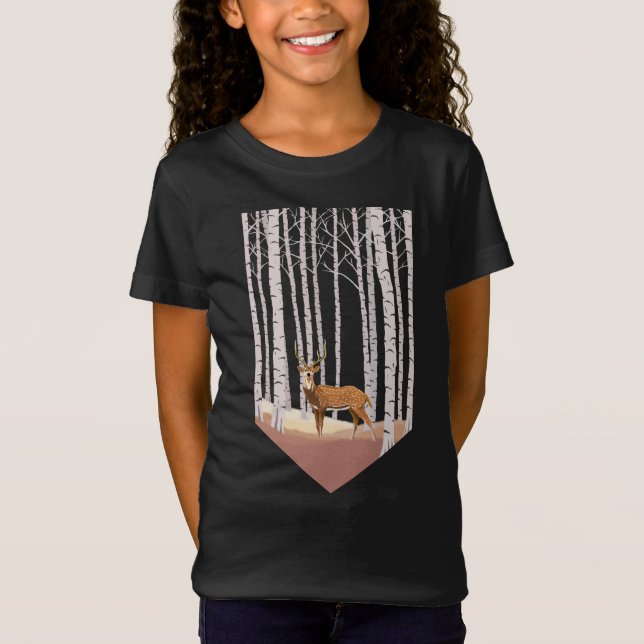 Camiseta Veado na floresta de Birch (Frente)