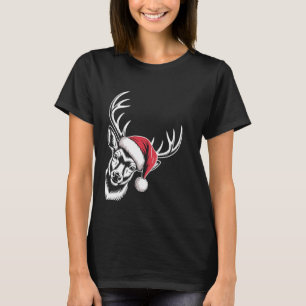 Camiseta Veado Natal Chapéu do Papai Noel Pijama Whitetail