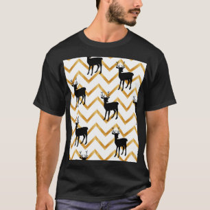 Camiseta Veado preto, padrão de textura dourada.