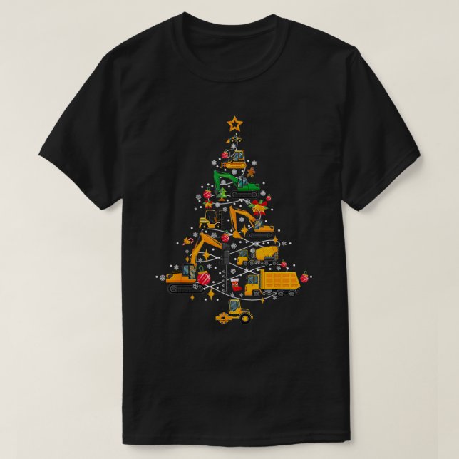 Camiseta Vedantes de Árvores de Natal da Construção Escavad (Frente do Design)
