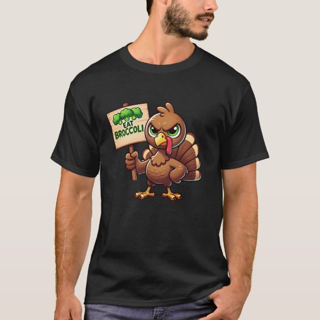 Camiseta Vegan Ação de Graças Come Broccoli Turquia Vegetar (Frente)