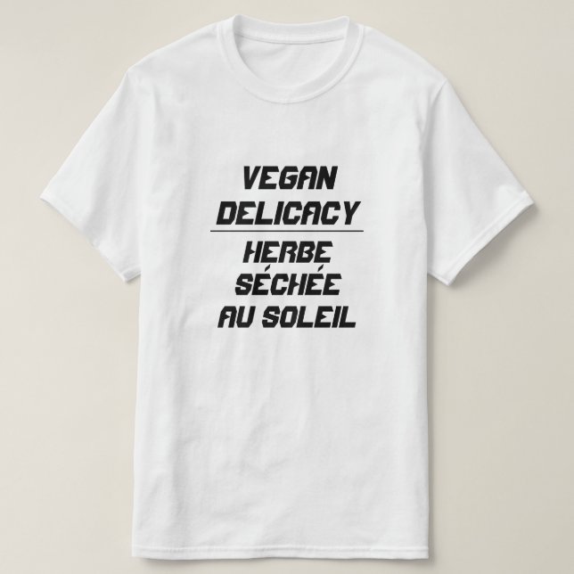 Camiseta Vegan Delicacy, relva seca ao sol (Frente do Design)