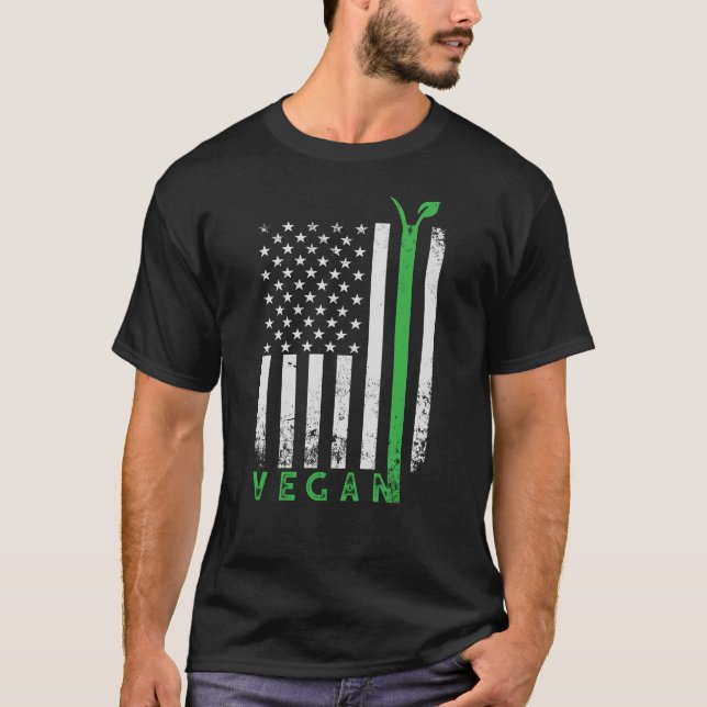 Camiseta Vegan EUA Bandeira Americana Dia Mundial da Vegeta (Frente)