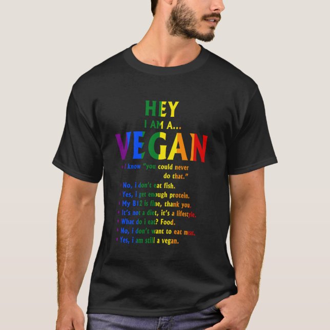 Camiseta Vegan Gay Pride LGBTQ Hey I'm A Vegan (Frente)